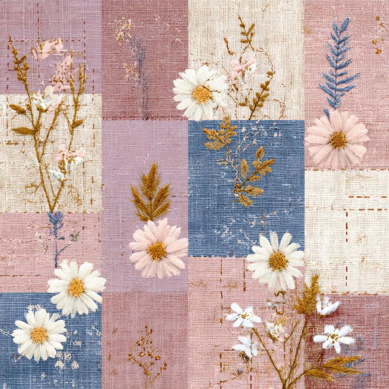 Scattered Patchwork Patchwork Wildflower Fabric Junk Journal Paper Pack 12 Shabby Chic ...