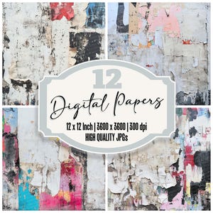 12x Torn Poster Junk Journal Paper, Grunge Digital Paper Pack, Urban Collage Textures, High Quality JPGs, Scrapbook Paper, Digital Download