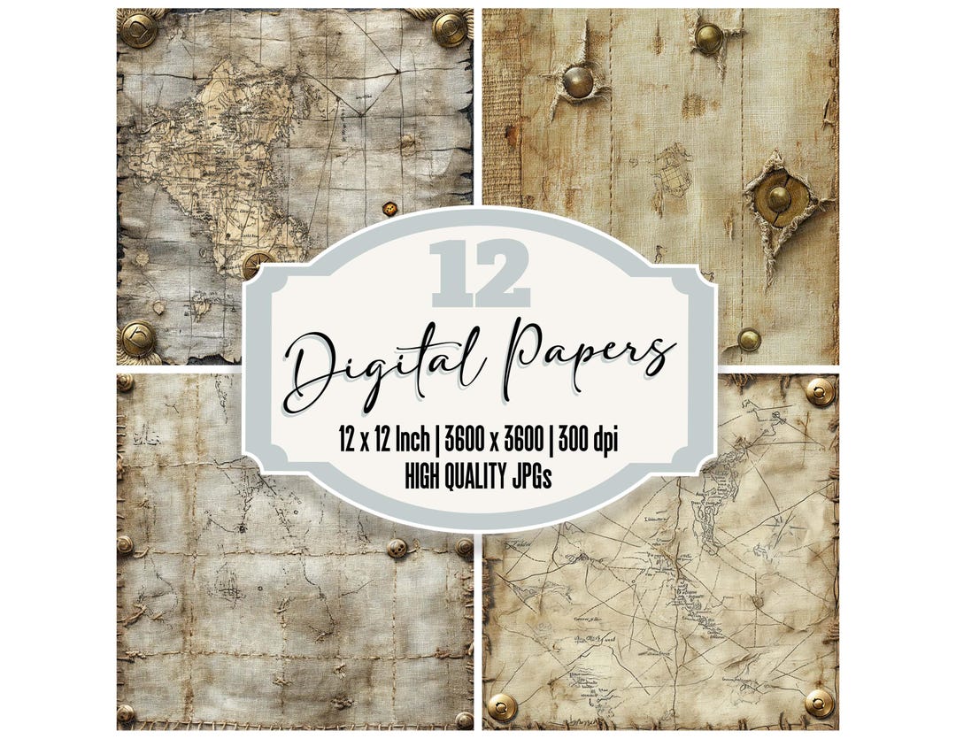 Reasure Paper 12x Treasure Map Junk Journal Paper, Vintage Digital Paper Pack, Aged ...
