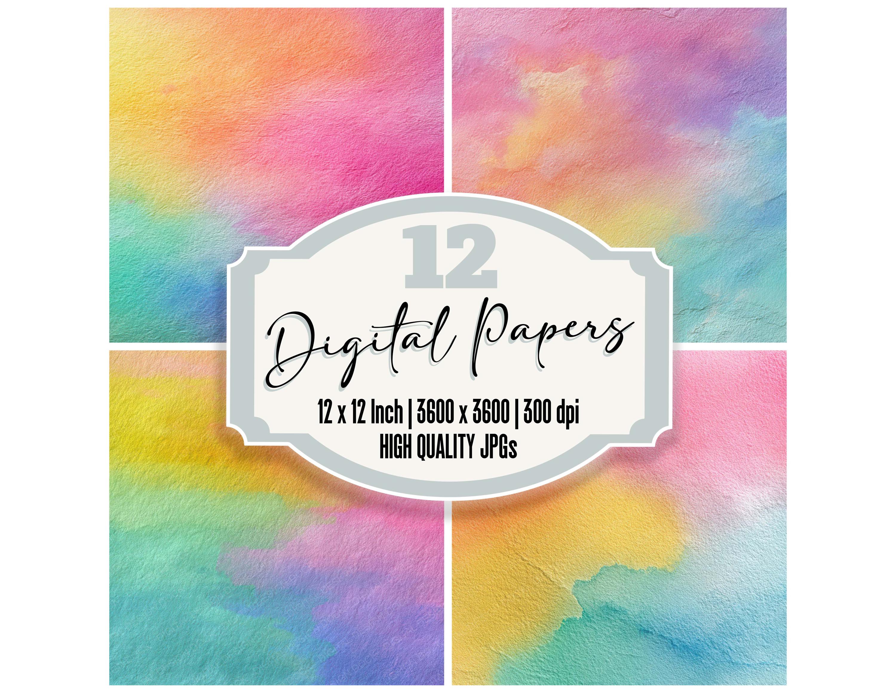 12x Rainbow Mist Gradient Texture Junk Journal Digital Paper Pack Soft ...