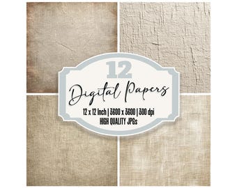 Pacchetto di 12 carte per junk journal effetto lino color crema con texture e grana, download digitale.