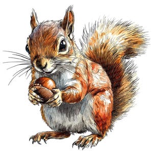 Écureuil & noix PNG Clipart, 12 x animaux des bois Clip Art ensemble, Art imprimable de la faune de la forêt, écureuil mignon PNG, téléchargement numérique, journal indésirable