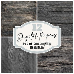 Paquete de 12 papeles digitales de diario de roble de pantano, de madera gris envejecida, textura de grano negro, archivos JPG de alta calidad, descarga de álbumes de recortes