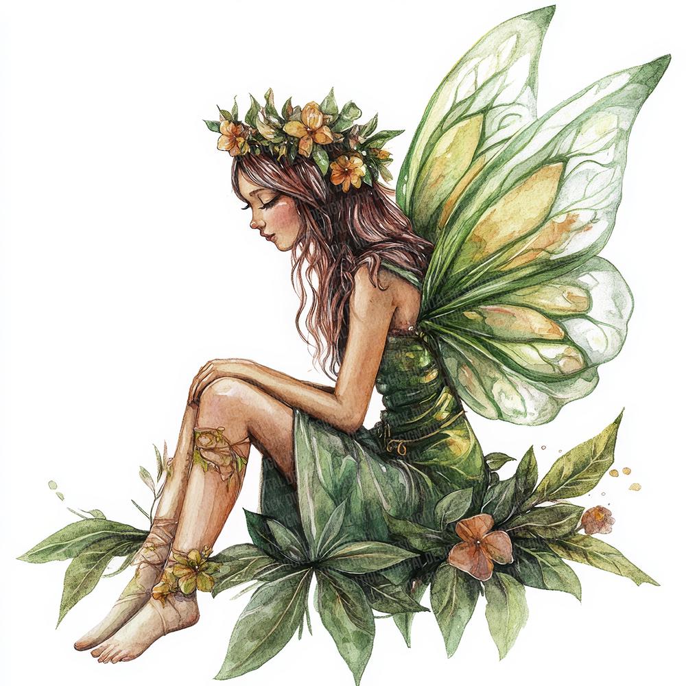 水彩画の妖精PNGクリップアート、12個の森の妖精クリップアートセット