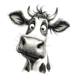 Imágenes prediseñadas PNG de vacas graciosas, conjunto de 12 imágenes prediseñadas de bocetos de vacas de dibujos animados, imágenes prediseñadas de animales de granja divertidos para imprimir, PNG transparente, descarga digital, conjunto JPG
