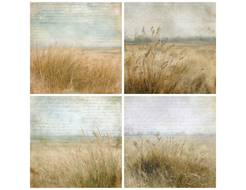 12x Vintage Prairie Grassland Junk Journal Paper Rustic Field Landscape ...