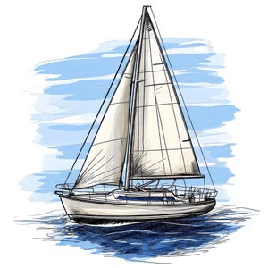 Clipart PNG de voilier, 12 x océan nautique Clip Art, clipart aquarelle imprimable, créations en papier, téléchargement numérique, lot de journaux indésirables