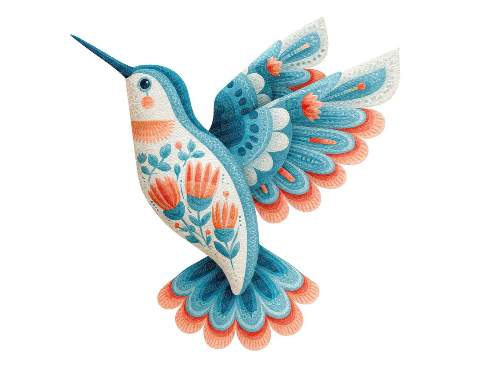 Hummingbird Folk Art PNG Clipart, 12 Boho Bird Images, Printable ...