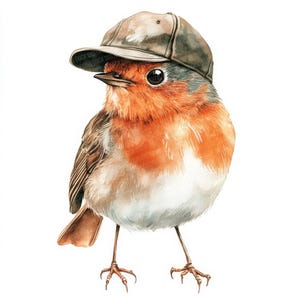 12 imágenes prediseñadas de petirrojo con gorra, conjunto de imágenes prediseñadas de aves en acuarela, ilustración de vida silvestre PNG, descarga digital, diario basura, manualidades de papel PNG