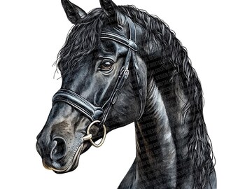 黒馬 PNG クリップアート、12 個の馬術水彩馬クリップアート セット