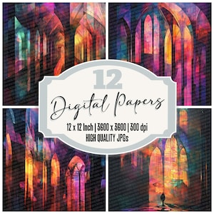 12x Stained Glass Fracture Junk Journal Paper Gothic Digital Paper Pack Abstract Light Texture High Quality JPGs Scrapbook