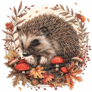 12 x clipart hérisson vintage, clipart floral boisé, clipart aquarelle imprimable, art mural, créations en papier, téléchargement numérique, journaux indésirables