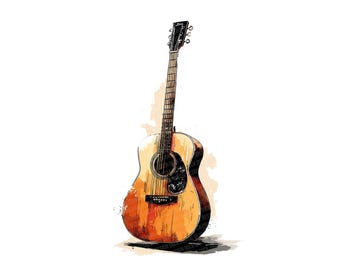 Acoustic PNG Clipart, 12 Guitar Clip Art Set, Printable Watercolor Instrument Art, Digital Download, Transparent PNG, Music Scrapbook Images