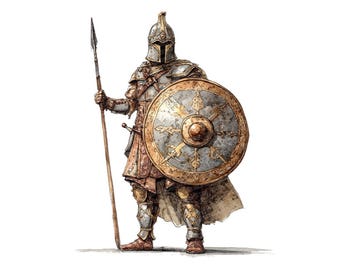 Ritter-Cliparts, 12 Krieger mit Schild (PNGs), Aquarell-Cliparts mittelalterlicher Rüstungen, druckbarer digitaler Download, ohne Hintergrund, Spielgrafiken