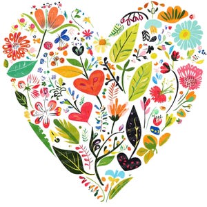 Heart Floral Clipart Set, 12 Vibrant Nature Illustrations, Printable ...