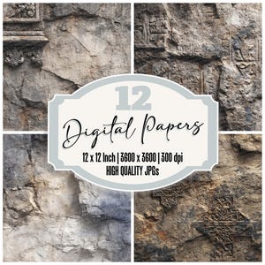 Paquete de 12 papeles digitales con textura de diario basura de pared de piedra tallada, JPG de alta calidad, fondos con pátina polvorienta, descarga