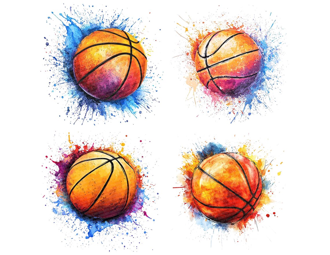 Basketball PNG Clipart, 12x Watercolor Basketball Clip Art Set, Sports ...