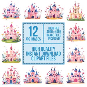 12x Fairytale Castle Clipart, Princess Castle Art, High Quality Jpgs ...