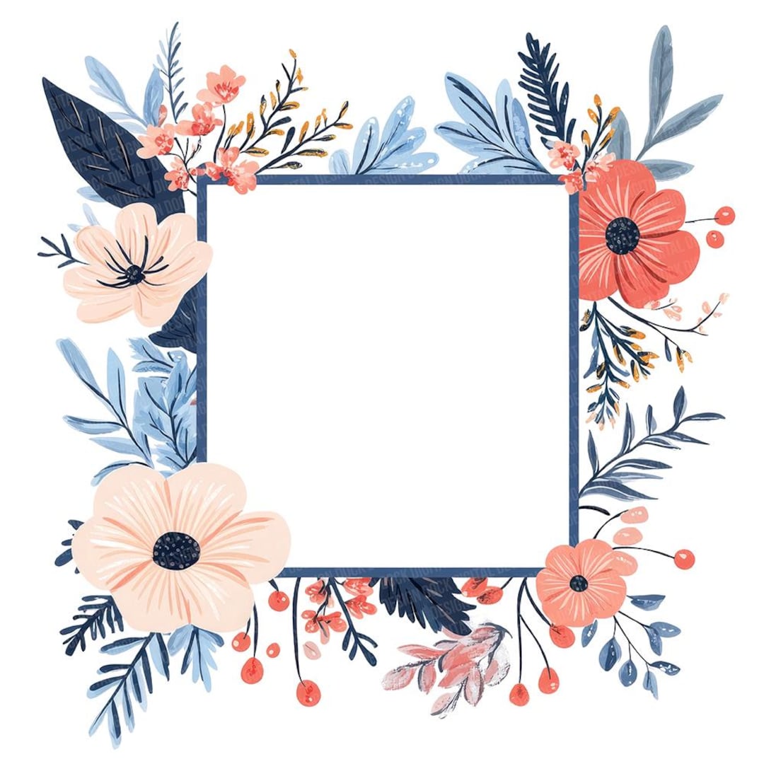 Floral Frames PNG Clipart, 12x Watercolor Flower Border Clip Art Set,  Printable Floral Wreaths, Digital Frames, Digital Download, Scrapbook - Etsy, image size:1080x1080