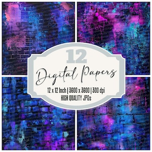12x Urban Graffiti Digital Paper Pack, Grunge Brick Wall Junk Journal Paper, Distressed Street Art Texture,High Quality JPG,Printable Papers