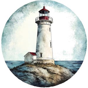 Clipart scène côtière, 12 x phare aquarelle PNG, clipart nautique imprimable, téléchargement numérique, scrapbooking, créations en papier