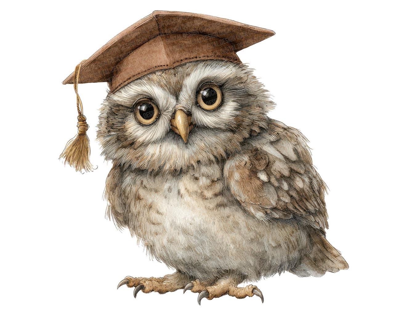 Whimsical Owl Clipart, 12x Owl Hat Character PNG Clip Art Set, Printable Watercolor Clip Art, Digita