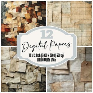 12 x clip mémo caviardage papier journal papier paquet de papier numérique papier de scrapbooking imprimable JPGs de haute qualité notes déchirées téléchargement en arrière-plan