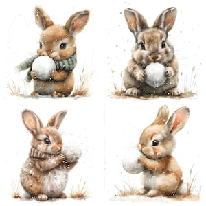 Winter Bunny PNG Clipart, 12x Cute Snowball Rabbit Clip Art Set ...
