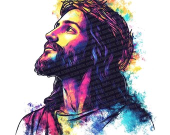 Images clipart PNG de Jésus-Christ, lot de 12 clipart PNG néon éclatants du Sauveur, clipart aquarelle imprimable, loisirs créatifs, téléchargement numérique PNG