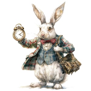 Clipart lapin blanc, 12 fichiers JPG, Alice au pays des merveilles Clipart, clipart aquarelle imprimable, créations en papier, téléchargement numérique, journaux indésirables