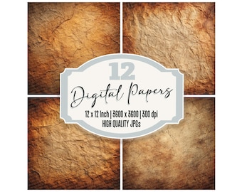 Paquete de 12 papeles digitales con textura antigua, pergaminos envejecidos, fondos vintage, papel para álbumes de recortes, archivos JPG imprimibles, descarga digital