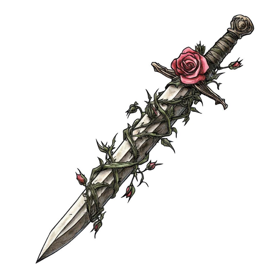 Sword With Roses Printable Dagger Wrapped in Roses PNG Clip Art, 12x Sword With Roses Clipart Set ...