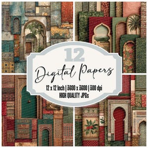 12x Rabat collage papier journal indésirable carrelage marocain paquet de papier numérique Arch Script Texture haute qualité JPG arrière-plan en détresse