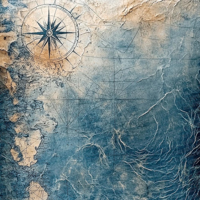 12x Nautical Compass Junk Journal Paper Drift Map Texture Digital Paper ...
