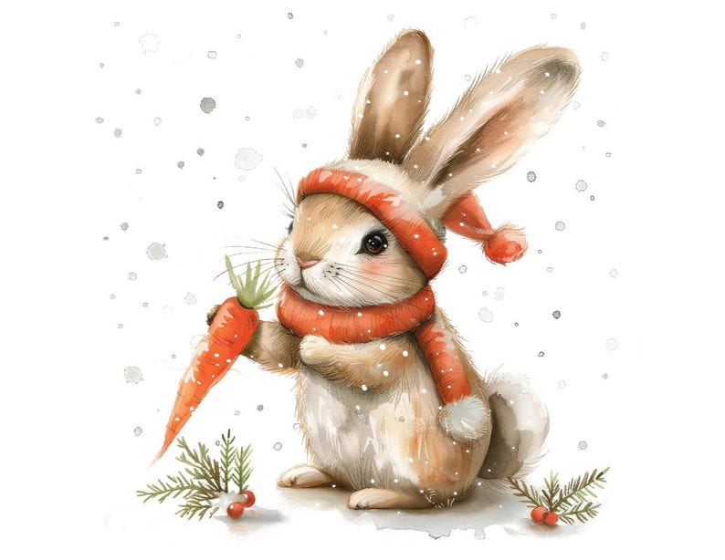 Winter Bunny PNG Clipart, 12x Cute Rabbit With Carrot Clip Art Set ...