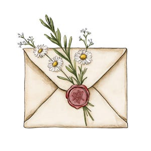 Bloemen envelop PNG-illustraties, 12 x kamillekruid brief clipart png-set, afdrukbare aquarel illustraties, papier ambachten, digitale png-download