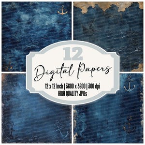 12x Nautical Anchor Junk Journal Paper, Distressed Maritime Digital Paper Pack, Weathered Ocean Background,High Quality JPGs,Scrapbook Paper
