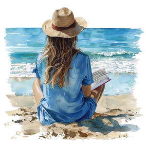 Beach Reading PNG Clipart, 12x Woman Reading on Beach Art Set ...