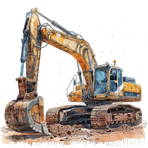 Excavator Clipart, 12 JPGs, Working Digger Trucks Images, Printable Watercolor Clipart, Wall Art, Digital Download, Junk Journals, Graphics