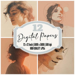 12x hoopvol licht junk journal papier lijntekeningen gezichten digitaal papier pack hoge kwaliteit jpg's emotionele textuur scrapbook papier
