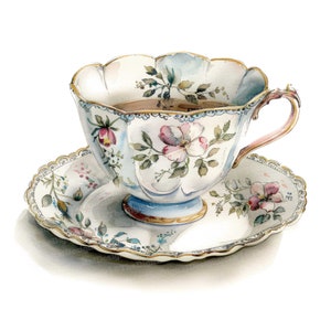 12 x Clipart tasse à thé traditionnel, thé & soucoupe JPG Clipart, Clipart aquarelle imprimable, art mural, travaux manuels en papier, téléchargement numérique, journaux indésirables