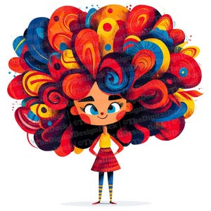 Clipart cheveux femme, 12 x original gros cheveux dessin animé Clipart ensemble, illustration amusante imprimable, créations en papier, téléchargement numérique, lot de journaux indésirables
