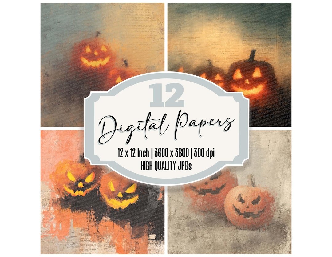 Retro Pumpkin Digital Paper Pack 12x Halloween Jack O Lantern Stack ...