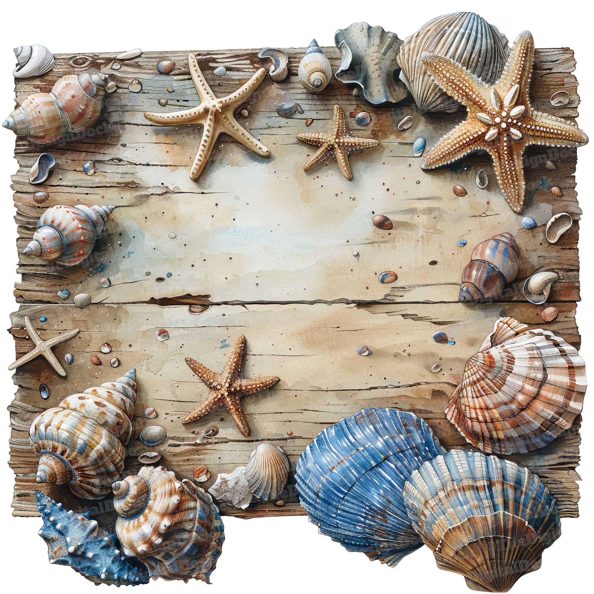 12 Seashell Beach Sign Clipart, Starfish and Shells Clipart, Printable ...