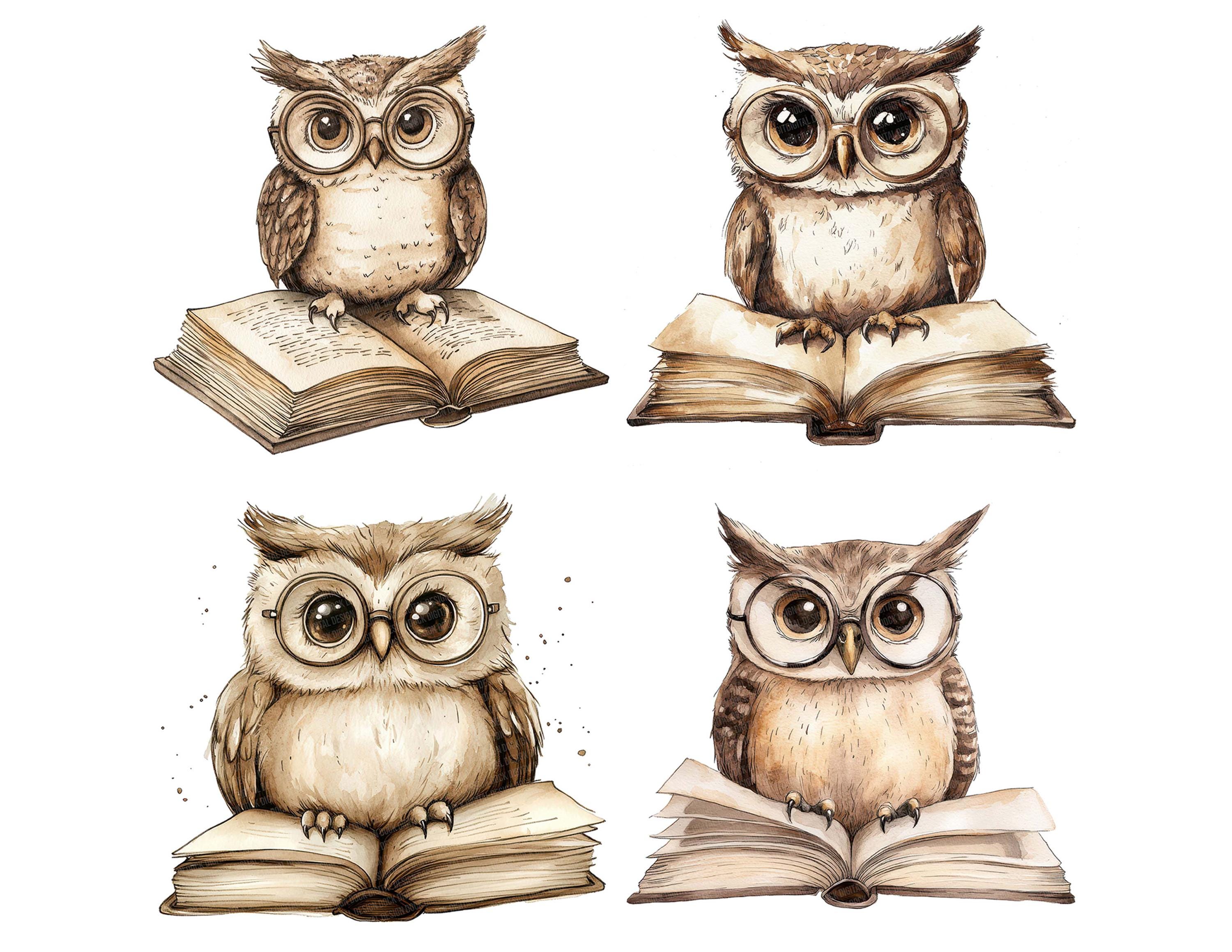 Owl PNG Clipart, 12x Book Reading Owls Clip Art Set, Printable ...