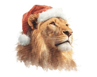 サンタのライオンのクリップアート、サンタの帽子をかぶったライオンの