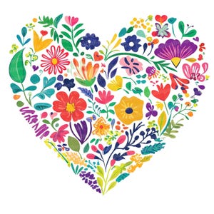 Heart Floral Clipart Set, 12 Vibrant Nature Illustrations, Printable ...