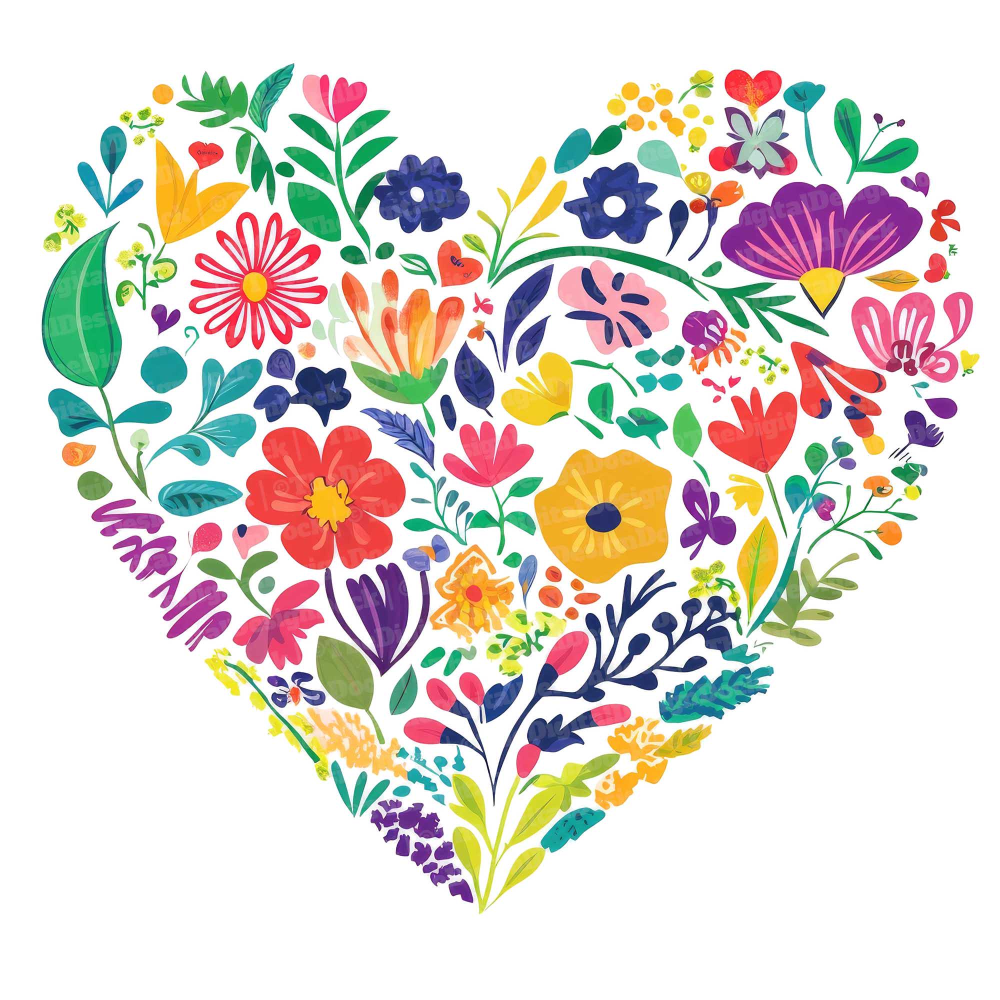 Heart Floral Clipart Set, 12 Vibrant Nature Illustrations, Printable ...