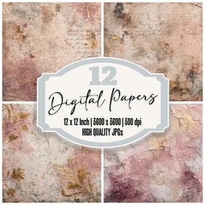 12x Blush Pergament Kreide Stempel Junk Journal Papier Vintage Papier Hintergründe High Quality JPGs Digital Paper Pack Printable