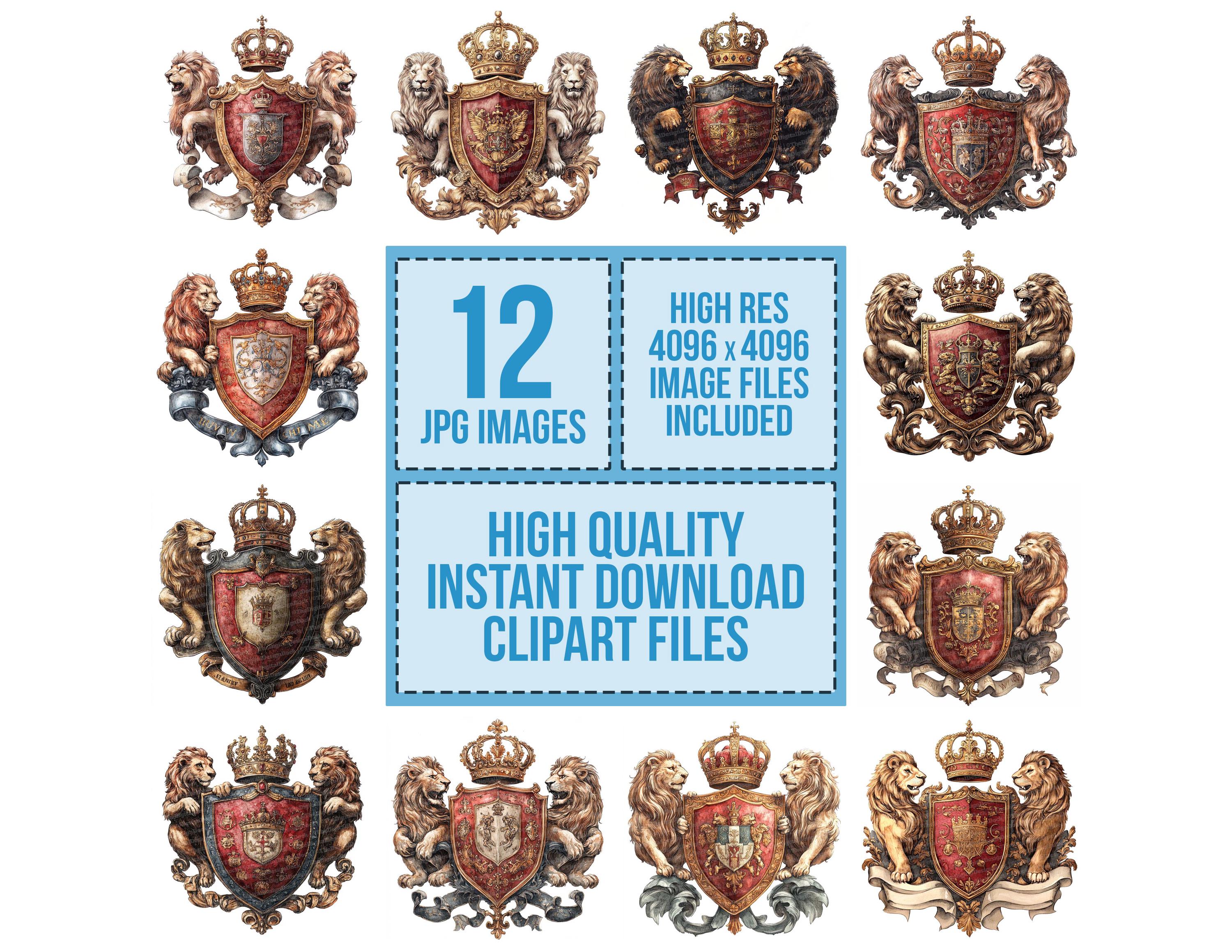 Coat of Arms Clip Art, 12x Heraldic Lions Clipart Set, Printable Watercolor Clip  Art, Royal Crest, Digital Download, Medieval Decor - Etsy, image size:3000x2319